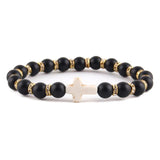 Amazonite Christian bracelet Matt black and white cross nz