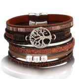 Brown leather tree of life bracelet nz