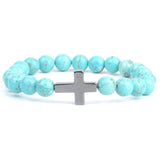Cross and pearl bracelet Turquoise blue / 16 cm nz