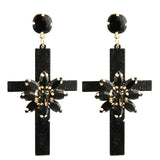 Floral cross earrings Black nz