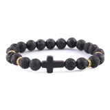 Minimalist cross bracelet Black/gold lava stone nz
