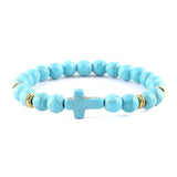 Minimalist cross bracelet Sky blue/gold nz