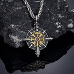 Viking compass pendant Gold plated steel / 60 cm nz